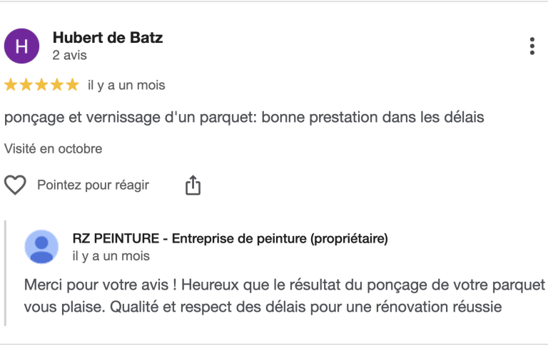 Avis clients Google – artisan peintre à Versailles
